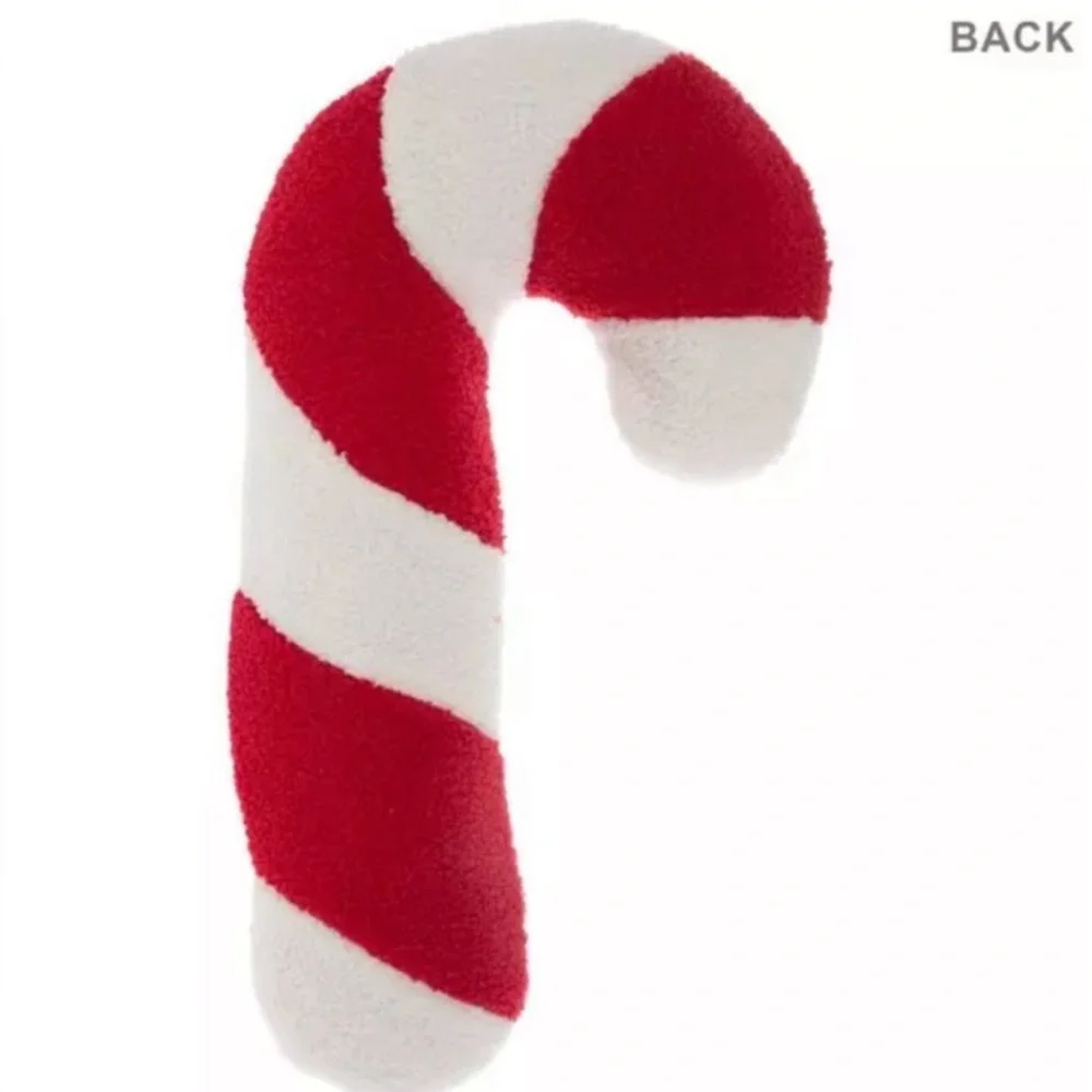 Red and White Candy Cane Plush Christmas holiday pillow Sherpa